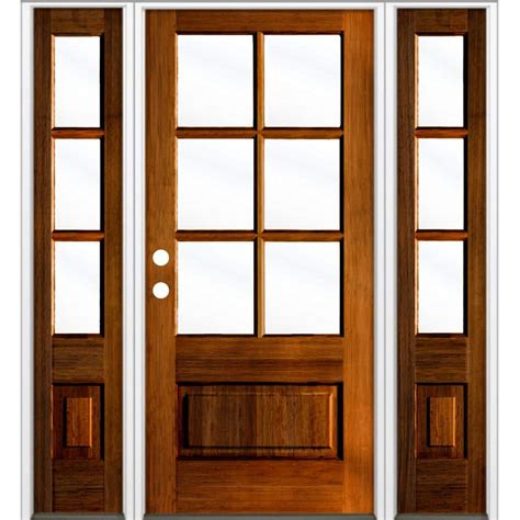 Krosswood Doors 64 In X 80 In Farmhouse RH 3 4 Lite Clear Glass Red