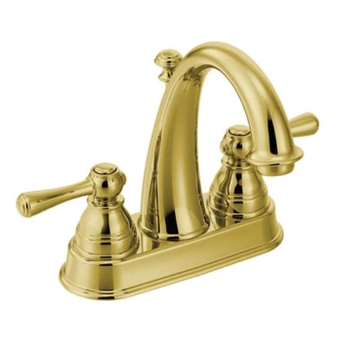 Moen Kingsley Polished Brass 2 Handle 4 In Centerset Watersense Bathroom Sink Faucet With Drain