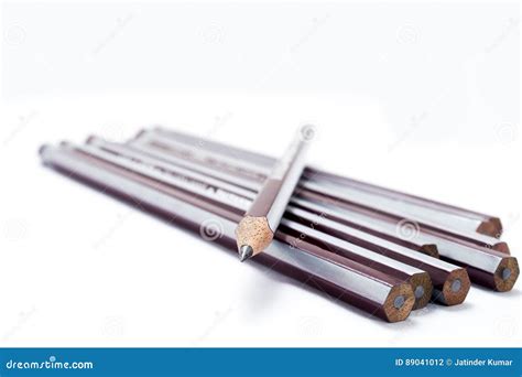 Set Of Pencils With One Sharpened Pencil Stock Photo Image Of