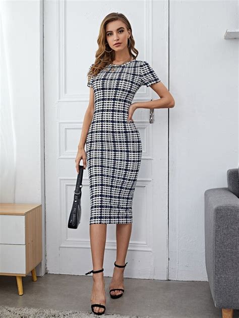 SHEIN Clasi Houndstooth Pencil Dress SHEIN UK