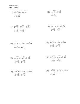 Adding And Subtracting Radicals Worksheet Practice Problems And Solutions