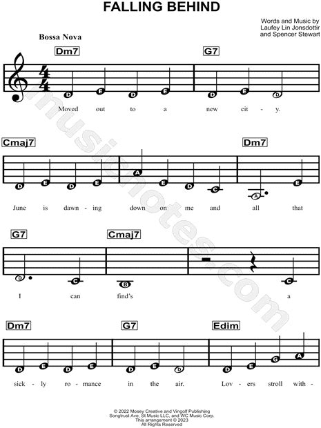 Signature Score Falling Behind Laufey Sheet Music For Beginners In C Major Download