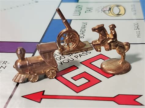 Brass Vintage Monopoly Pieces Metal Game Tokens Gold Etsy