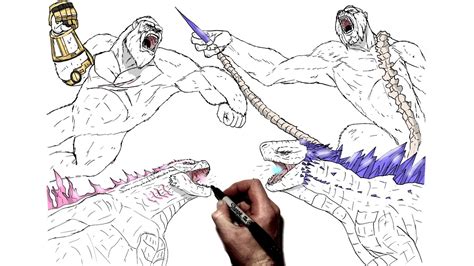 How To Draw Godzilla Kong Vs Skar King Shimo Step By Step G X K