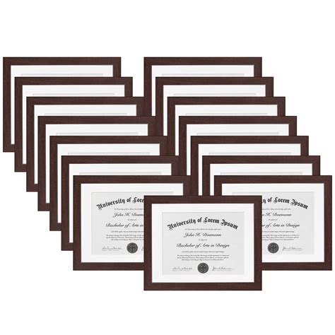 15 Pack Mahogany Document Frames Display 85x11 Documents W Mat