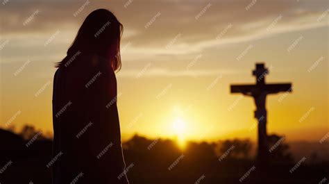 Premium Photo | Silhouette Jesus and the sunset