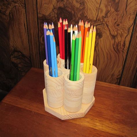 Desktop Rotating Colored Pencil Holder Organizer Colored Etsy Colored Pencil Holder Colored