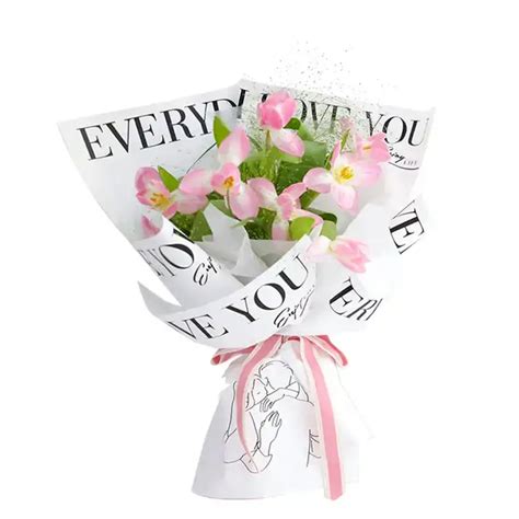 Fashion Flower Wrapping Paper Waterproof Love English Frame Hug