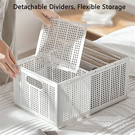 OMSORG Clothes Organizer for Folded Clothes, Plastic Storage Basket with Removable Partitions ...