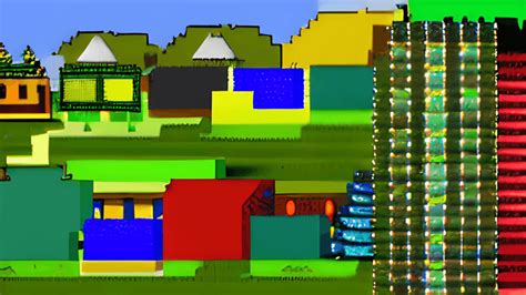 Small Town and Green Hills Pixel Art · Creative Fabrica