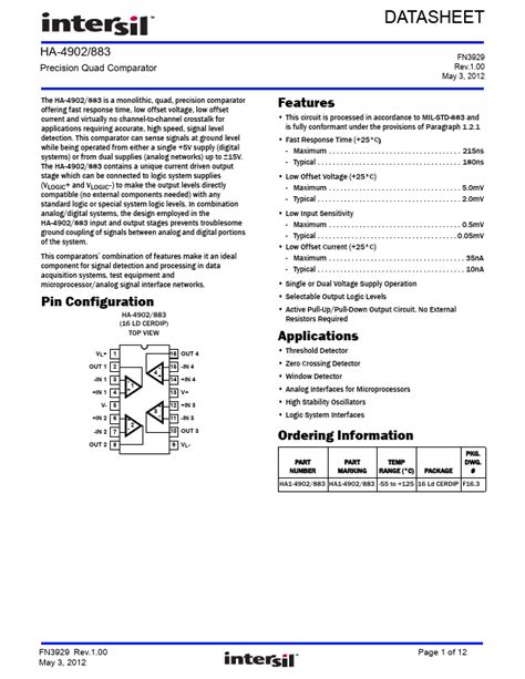 Ha Intersil Comparator Hoja De Datos Ficha T Cnica