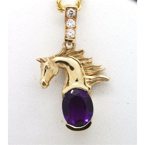 Equestrian Jewelry Amethyst Diamond And Yellow Gold Horse Head Pendant