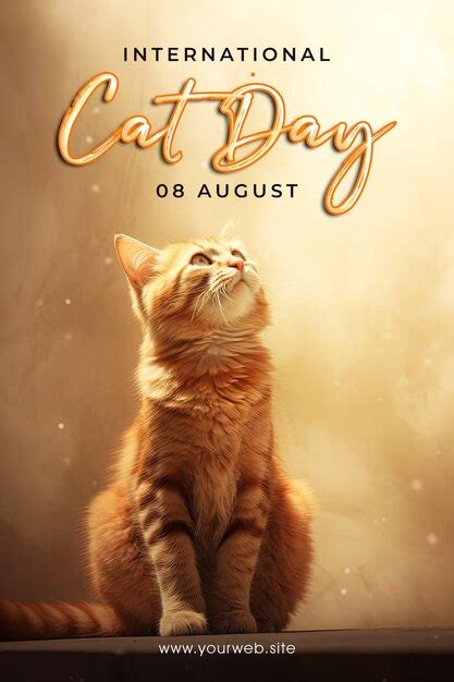 Premium Psd Happy International Cat Day Poster With Cute Cat Background