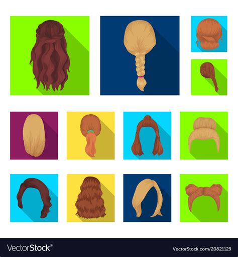 Female Hairstyle Flat Icons In Set Collection For Vector Image