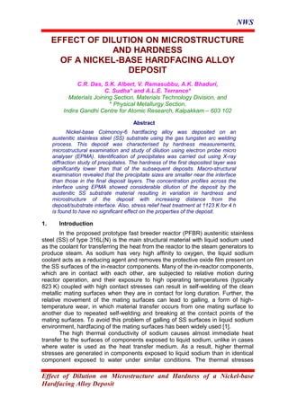 Effect Of Dilution On Microstructure And Hardness Of A Nickel Base