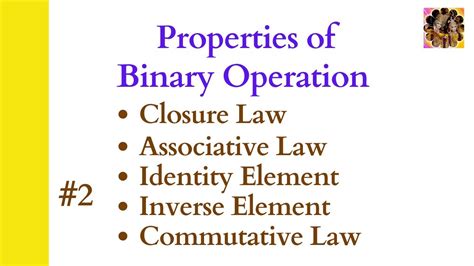 2 Properties Of Binary Operation Closure Law Associative Law Identity Inverse Commutative