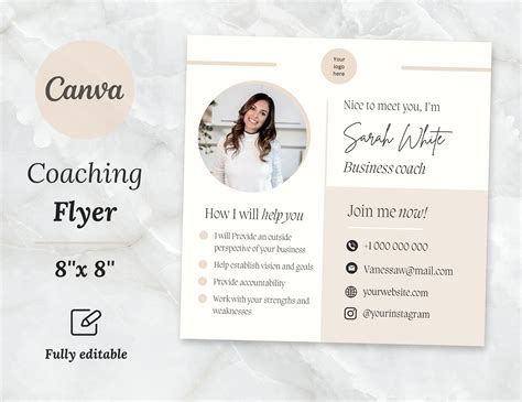 Mod Le De Flyer De Coaching Mod Le Modifiable Sur Toile De Etsy France