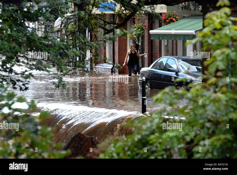 Market Street Emptying Of Flood Water After Wall Collapse During Flooding In Tenbury Wells June