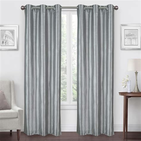 Grey Faux Silk Blackout Grommet Curtain Panel 84