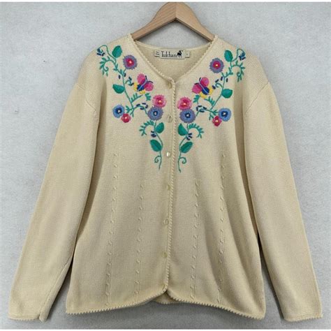 Tulchan Floral Embroidered Cardigan Sweater Womens L Depop