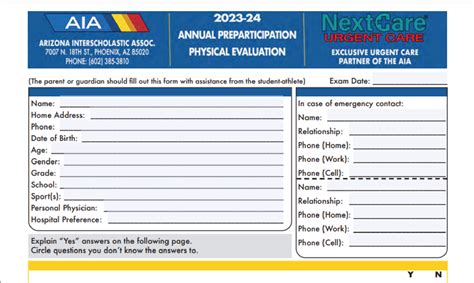 Aia Sports Physical Form Printable Forms Free Online