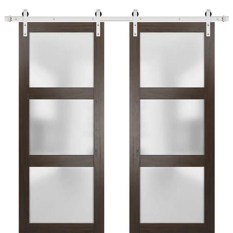 Sartodoors 56 In X 96 In 3 Panel Brown Finished Wood Sliding Door