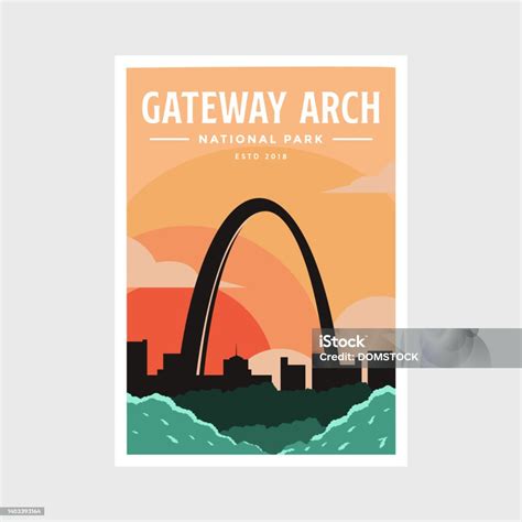 Desain Ilustrasi Vektor Poster Gateway Arch National Park Ilustrasi