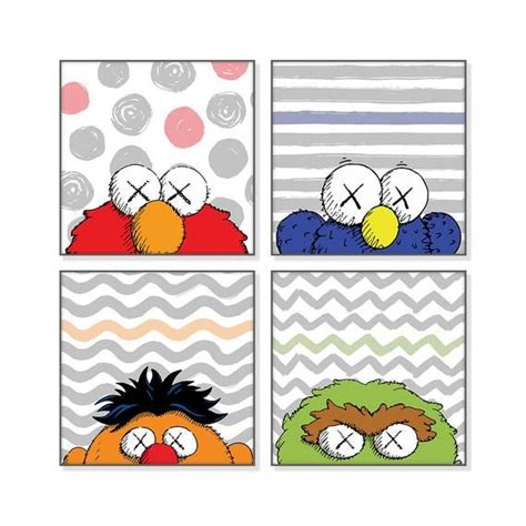 Set Of Kaws X Sesame Street Graphic Kaws Art Print Digital