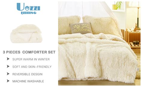 Uozzi Bedding Faux Fur 3 Pieces Comforter Set Queen 1 Comforter Set