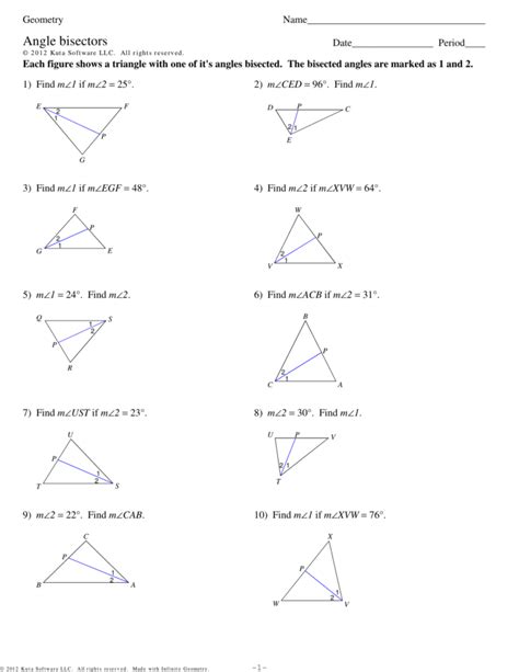 Angle Bisector Worksheet Grade