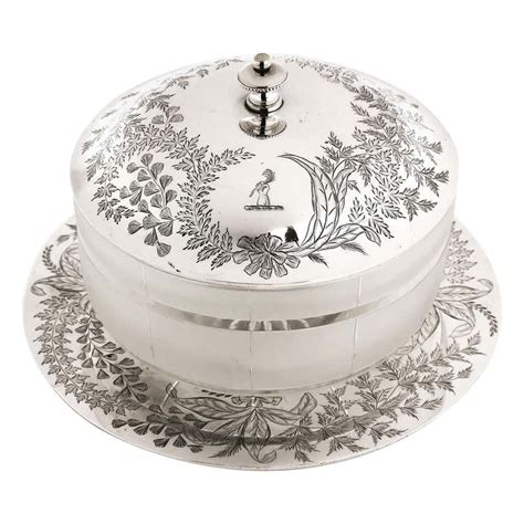 Antique Victorian Sterling Silver And Glass Butter Dish 1871 For Sale