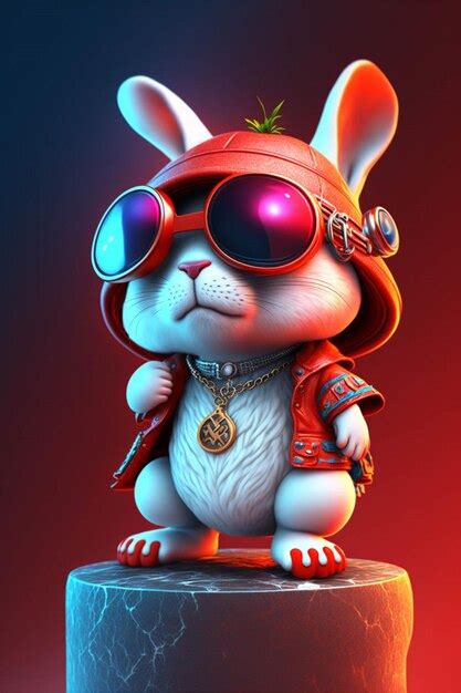 Premium AI Image White Rabbit Wearing Sunglasses And A Red Jacket