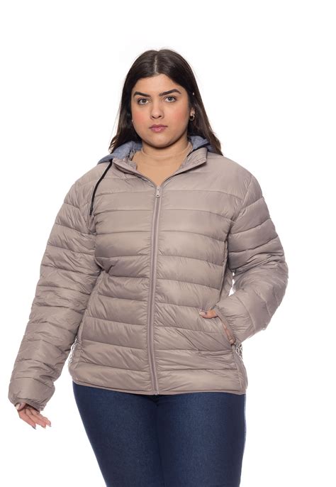 Jaqueta Feminina Plus Size Puffer Capuz Crocker