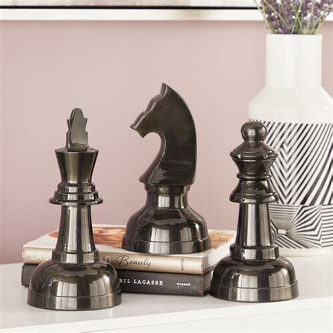 CosmoLiving By Cosmopolitan Dark Gray Aluminum Chess Sculpture With