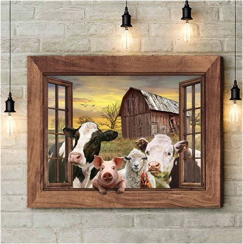 Cow Art Farmhouse Prints Canvas Cattle And Sunset Farm Scene Ohcanvas ...