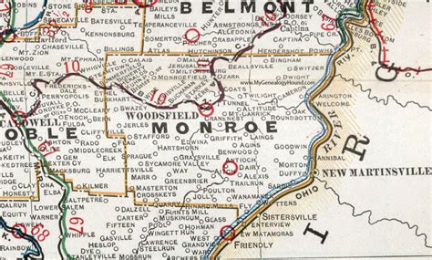 Monroe County, Ohio 1901 Map Woodsfield, OH