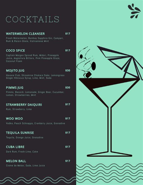 Elegant Cocktail Menu Templates Postermywall