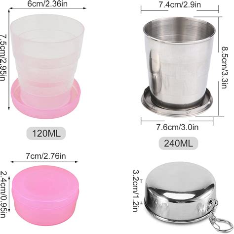 Travel Stainless Steel Collapsible Cup 240ml With Metal Telescopic Keychain With Plastic