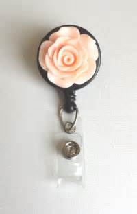 Black Rose Flower Badge Reel Retractable Id Badge Holder Etsy Black