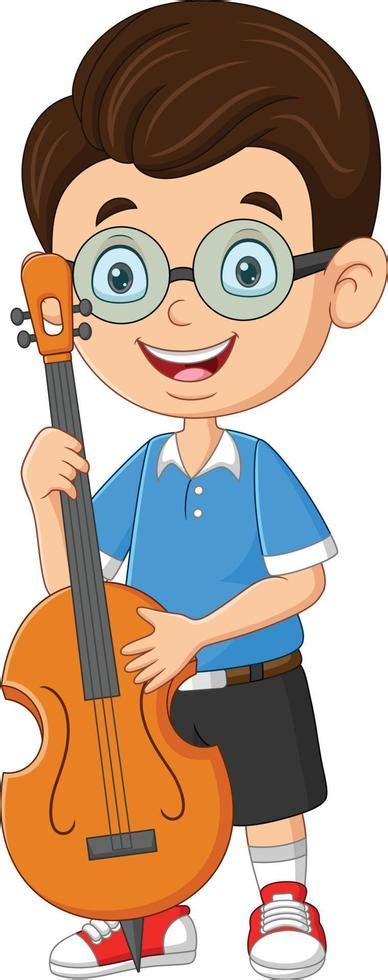 Ni O Peque O De Dibujos Animados Tocando Un Violonchelo Vector