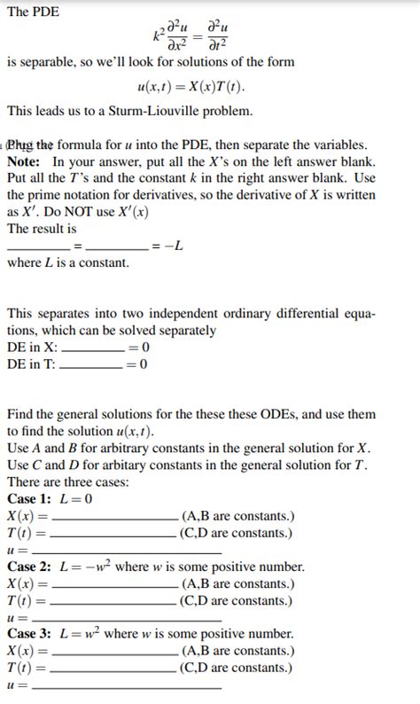 Solved The PDE K2x22u T22u Is Separable So We Ll Look Chegg