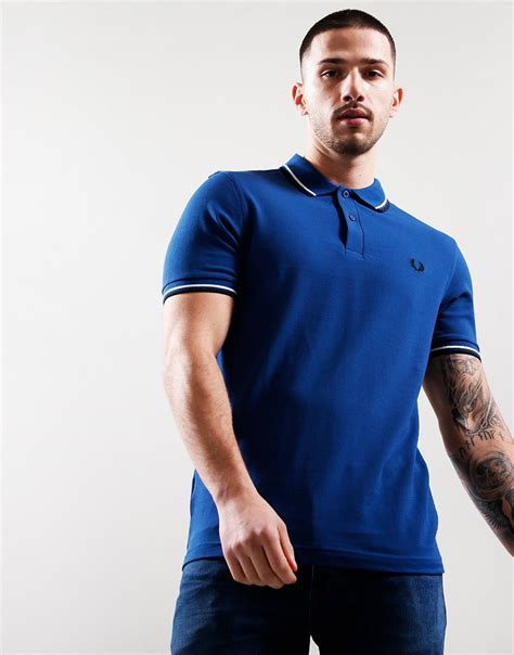 Fred Perry Twin Tipped Polo Shirt Shaded Cobalt Terraces Menswear