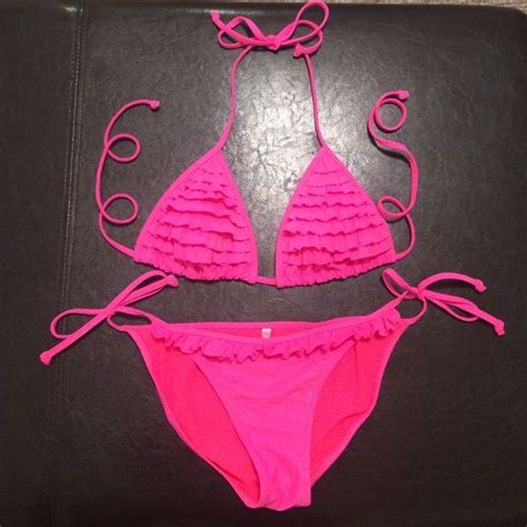 Adorable Hot Pink Ruffle Bikini Bikinis Ruffled Bikini Pink Ruffle