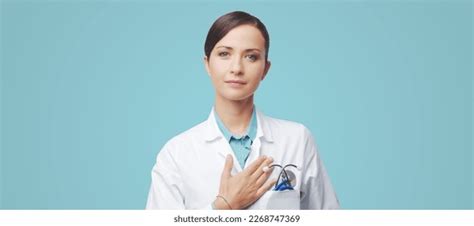 Attractive Female Cardiologist Stethoscope Lab Coat Stock Photo ...