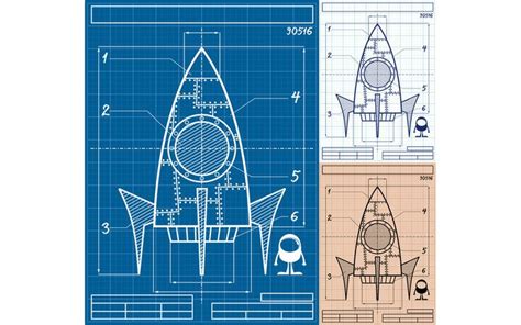 Rocket Blueprint Cartoon - Illustration - TemplateMonster | Cartoon ...