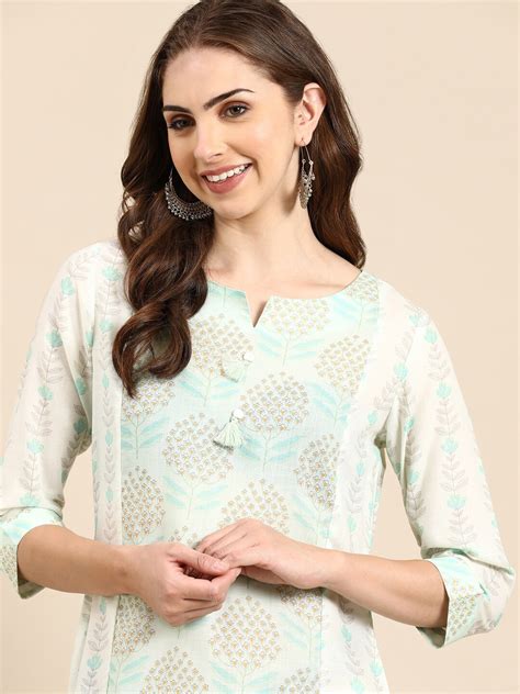 Buy Showoff Ethnic Motifs Printed Panelled Notched Neck Kurta Kurtas