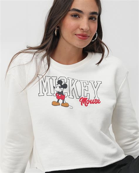 Riachuelo Blusa De Moletom Cropped Mickey Mouse Branca Disney