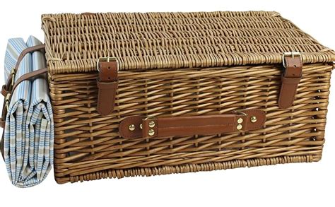 Wicker Picnic Basket Set For 4 Persons Large Willow Hamper With Large