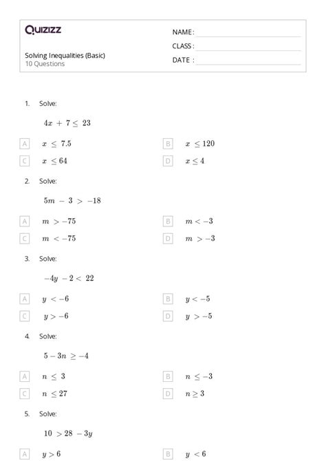 Solving Inequalities Worksheet For 7th 8th Grade Lesson Planet