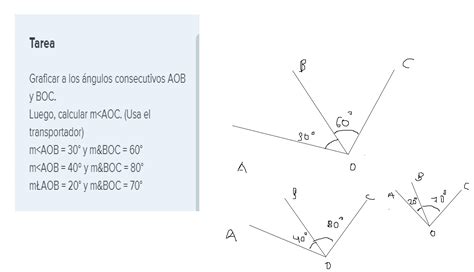 Graficar a los ángulos consecutivos AOB y BOC Luego calcular m